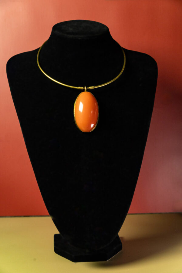 Amber Drop Brass Pendant Choker